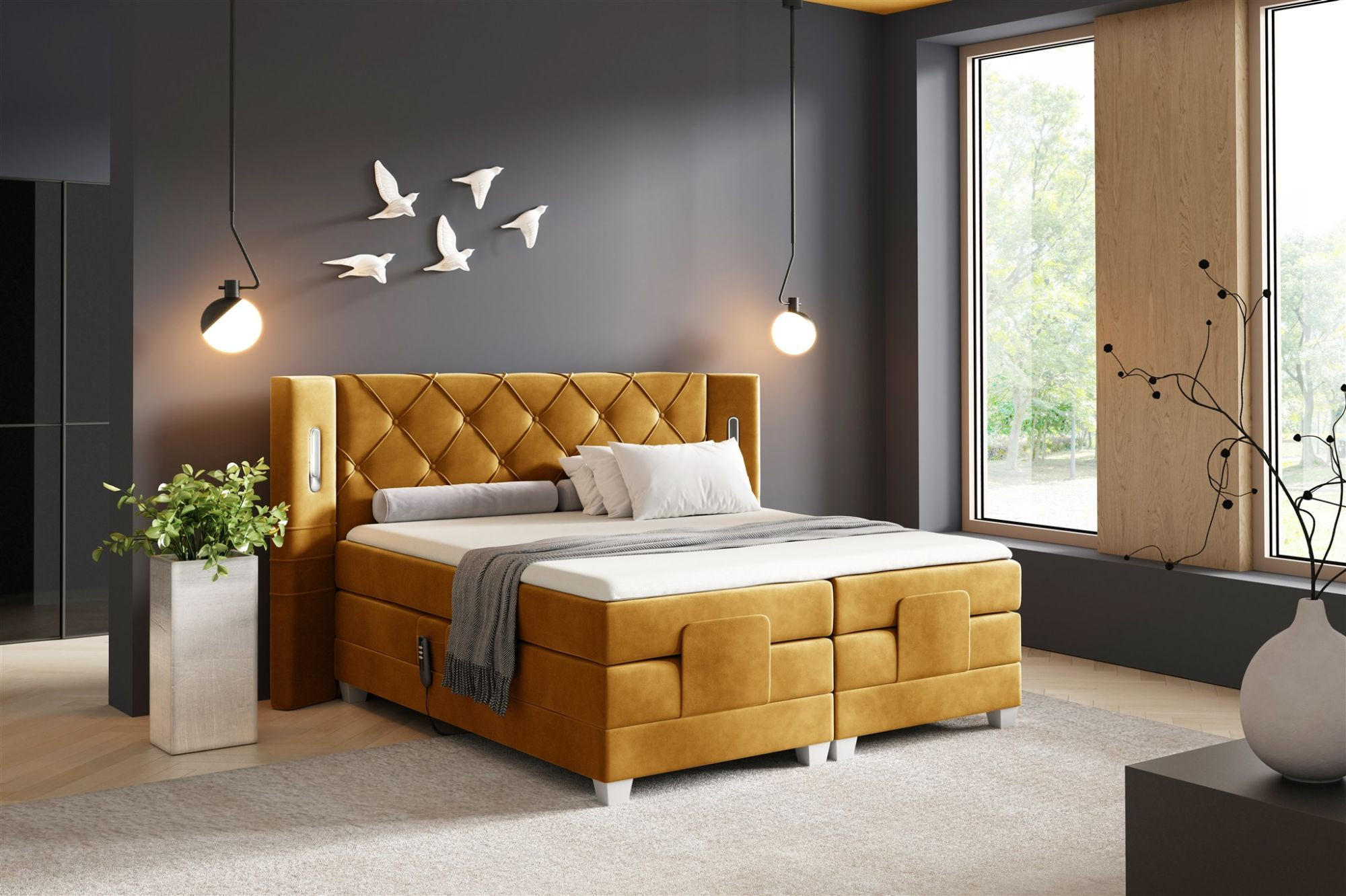 BOXSPRINGBETT Elektrisch Steve - Gelb, Holzwerkstoff/Textil (120/200cm) - Fun Möbel