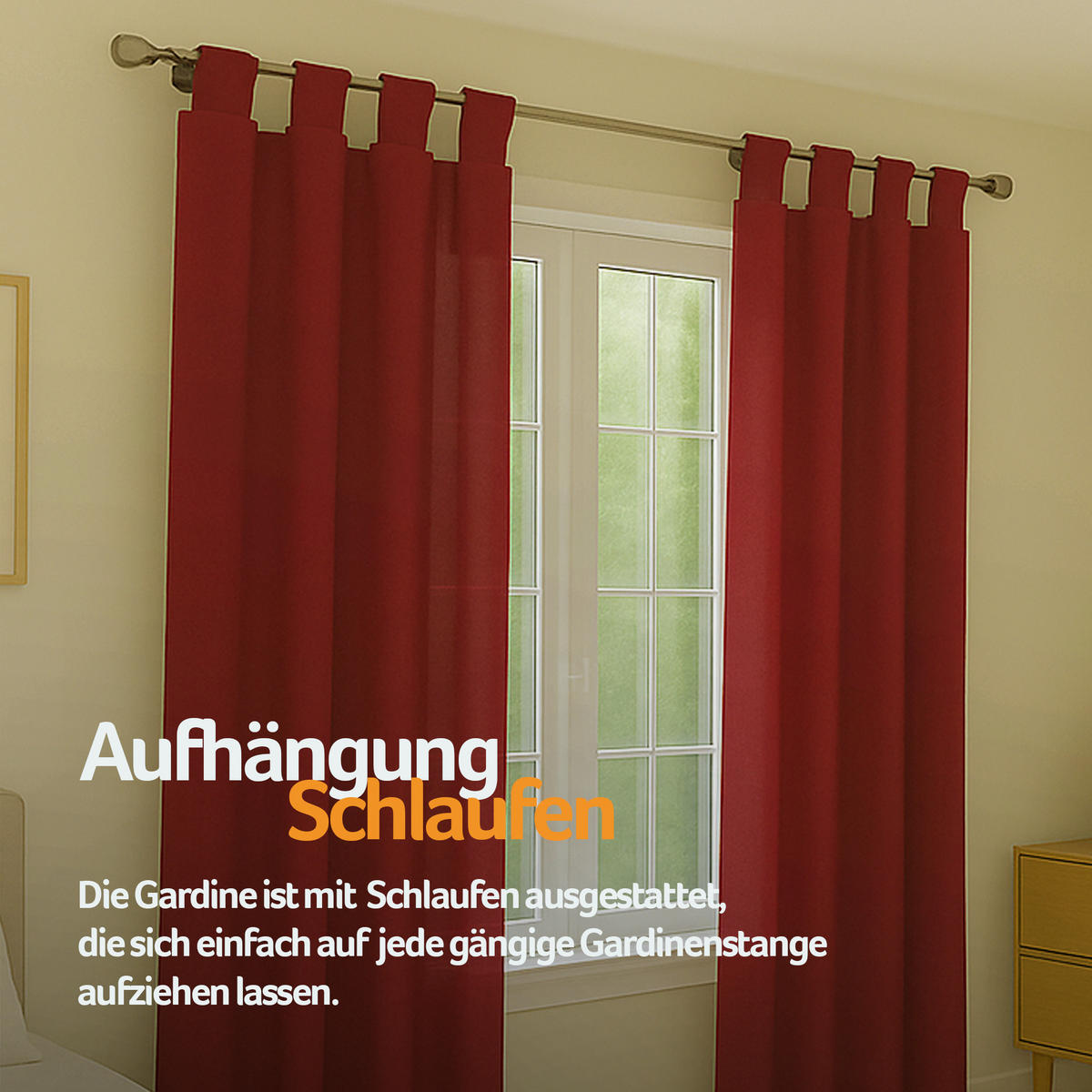 SCHLAUFENSCHAL blickdicht 140x225 cm Rot 2er-Pack - Rot, Textil (140/225cm)