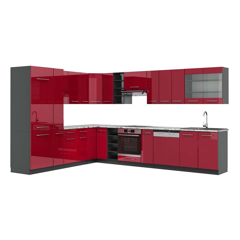 ECKKÜCHE Fame-Line Bordeaux Hochglanz/Anthrazit 347 x 257 cm mit Arbeitsplatte - Bordeaux/Anthrazit, Holzwerkstoff (347/81.6/60cm) - Vicco