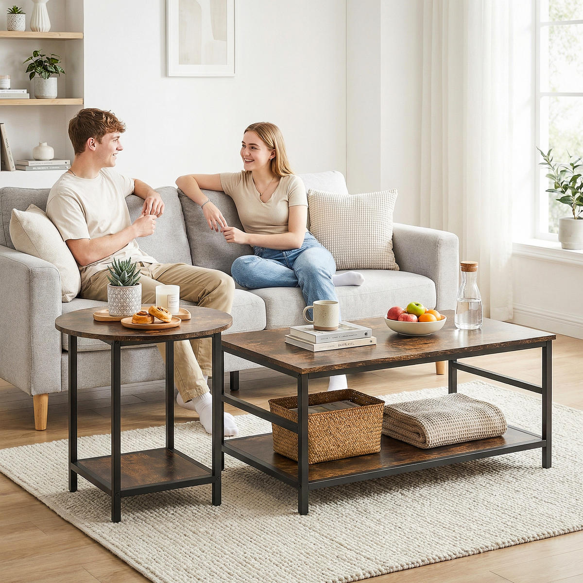 COUCHTISCH-SET DE-08779 2-teilig Rustikal-Braun - Braun, Metall (80/54/41cm) - ComfortXL