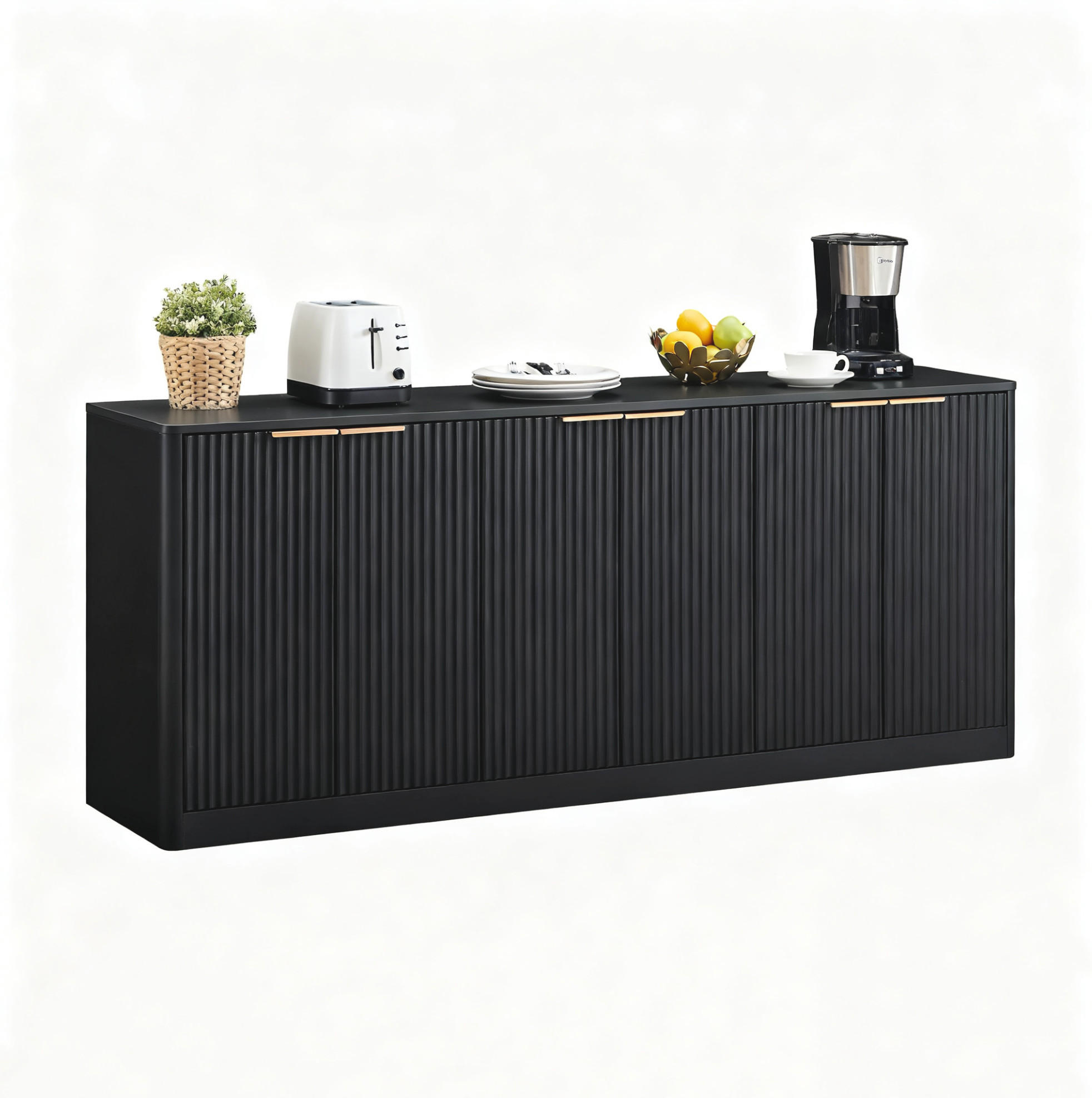 OKWISH BOČNÍ skříň 170/40/70,5 cm černá z MDF s vlnitým čelním panelem a úložným prostorem