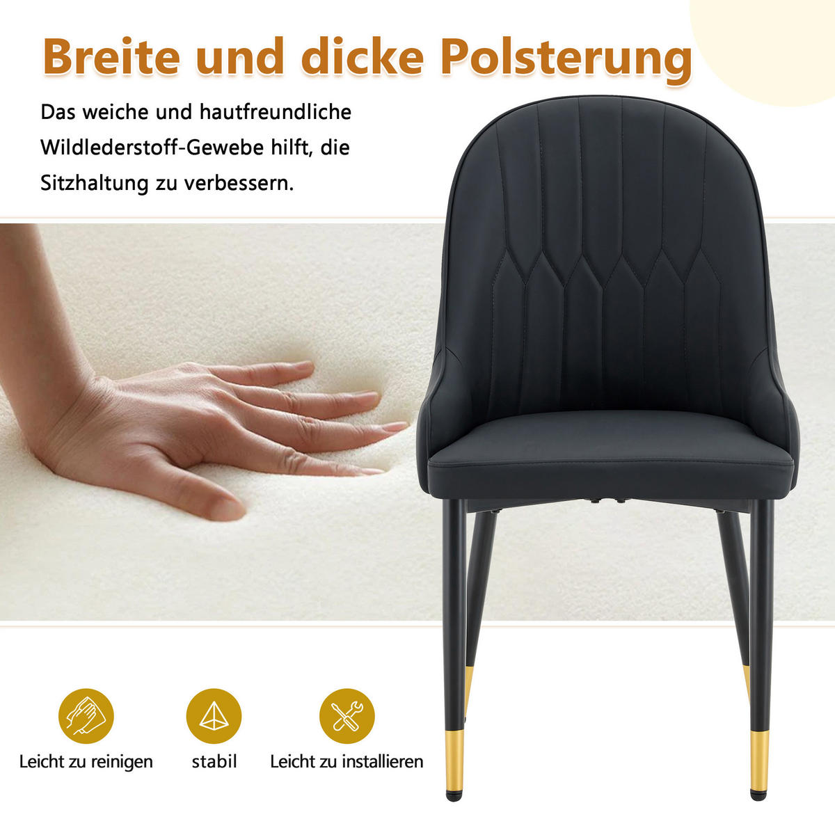 ARMLEHNSTUHL-SET DE-36680 2 Stück mit PU-Bezug und Metallbeinen Schwarz - Schwarz, Metall (44/91/47.3cm) - ComfortXL