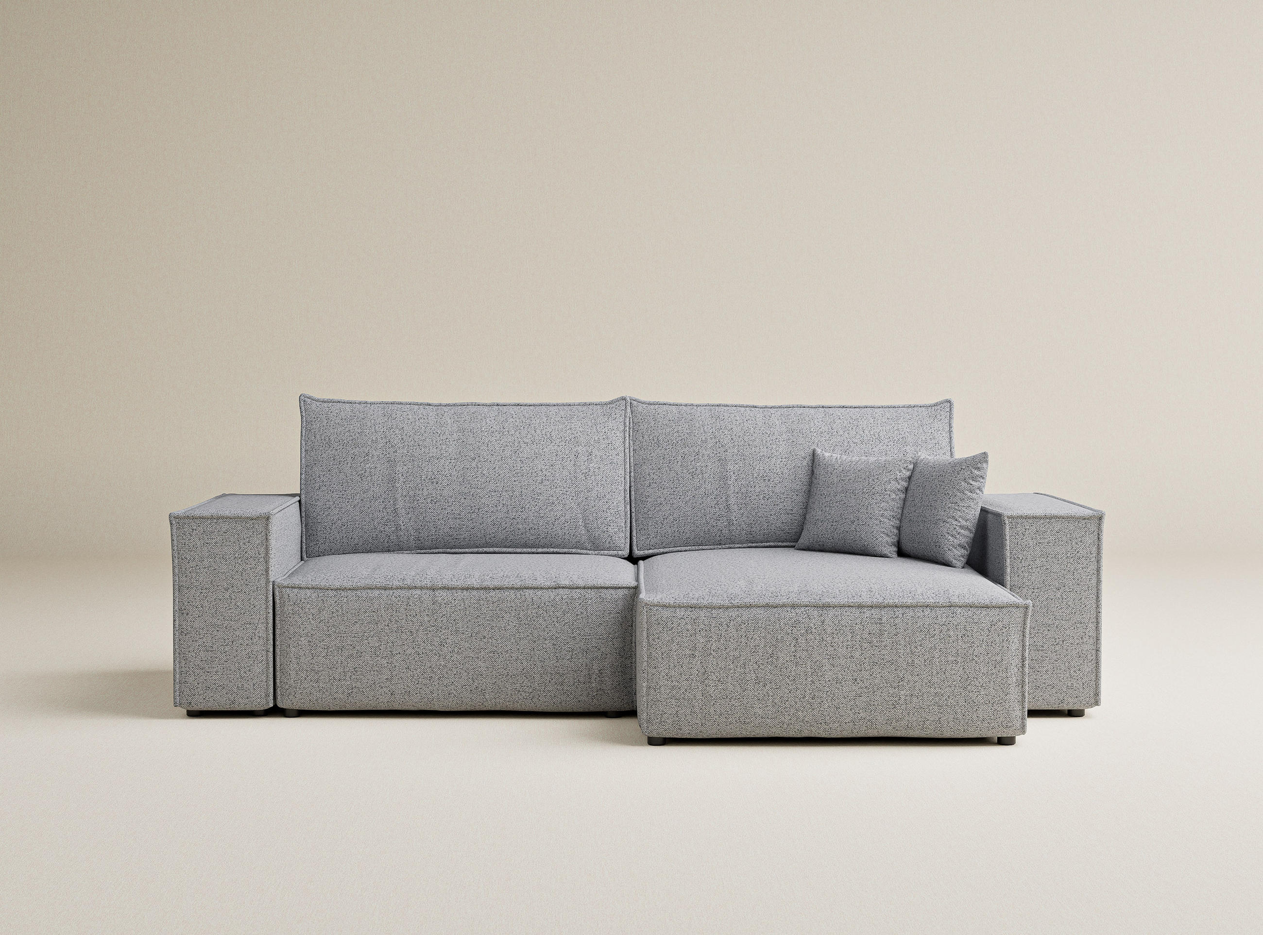 ECKSOFA MIT SCHLAFFUNKTION Zaya Hellgrau Webstoff - Hellgrau/Schwarz, Holz/Holzwerkstoff (255/148cm) - Maison de Reve