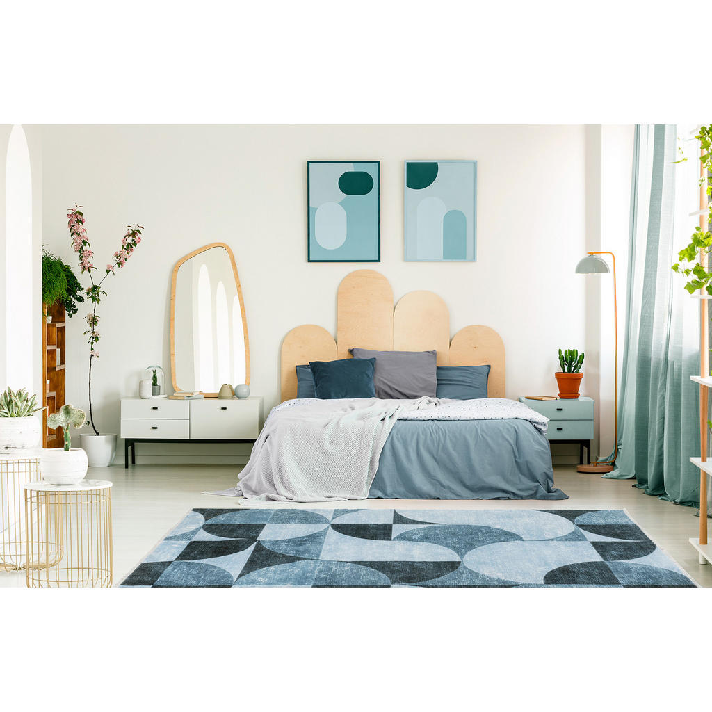 Thumbnail - Tesso Living Kurzflor-Teppich, Blau, Textil, Abstrakt, Rechteckig, 80x145 cm, rutschfest, Teppiche & Böden, Teppiche, Mo...