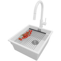 UNTERBAUSPÜLE GRANIT Praga, 2-er set Weiß 41/47 cm 1 Becken + Küchenarmatur 40/20 cm + Ablauf-Set + Aufrollbare Abtropffläche ab 45er Unterschrank - Chromfarben/Weiß, Kunststoff (41/20/47cm) - Primagran