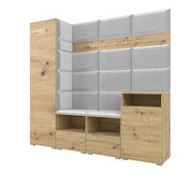 GARDEROBE NELA X 200 cm (Modulare Flurmöbel Artisan Eiche mit Sitzpolster Hellgrau 32 Schrank + Sideboard) - Silberfarben/Hellgrau, Holz/Holzwerkstoff (200/187/40cm) - Ravio
