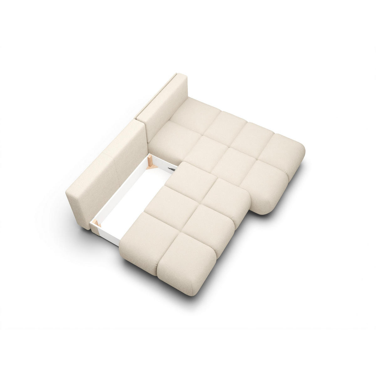 ECKSOFA CORSO R-S Beige Boucle-Stoff mit Schlaffunktion - Beige, Holz (230/177cm) - MASSENO