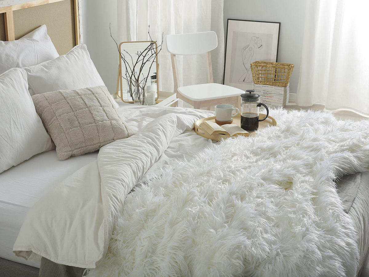 PREGRINJALO bela 200 x 220 cm Delice - bela, tekstil (200/220cm) - Beliani