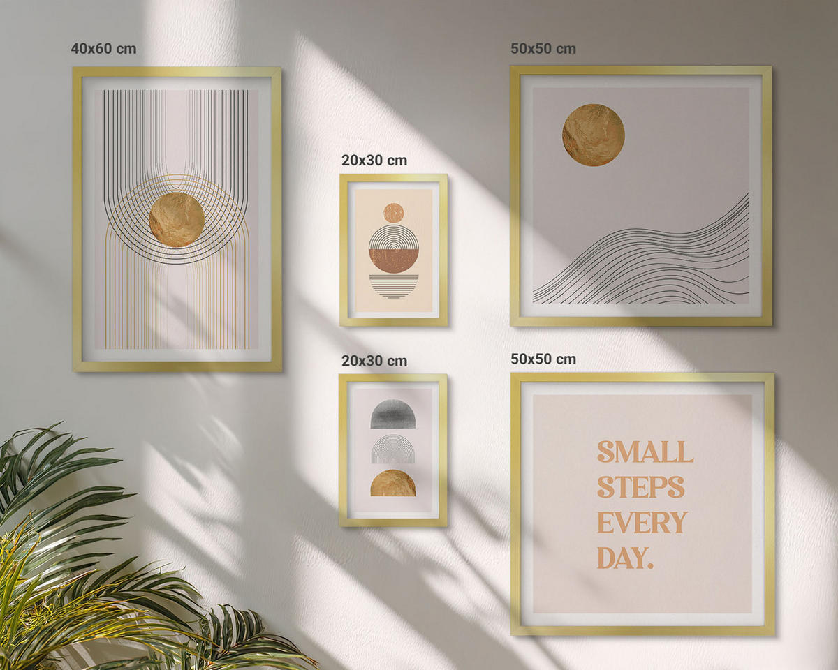 BILDER SET 5er Set - 50x50 cm & 20x30 cm & 40x60 cm Goldrahmen - Herbstfarben Seerosenteich - Goldfarben, Kunststoff (40/60cm) - TULUP