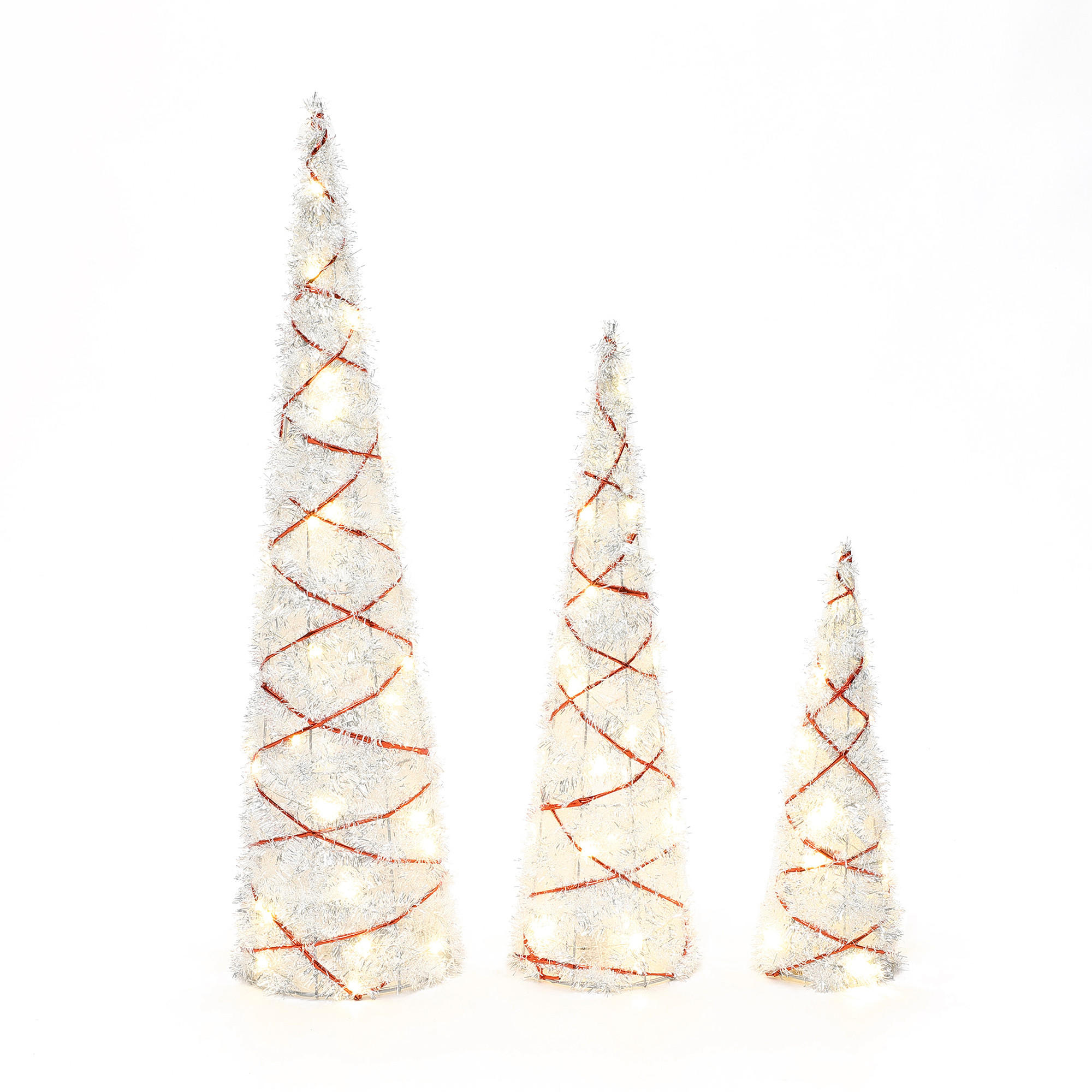 WEIHNACHTSBAUM Beleuchtet HTHD0270 - Silberfarben/Rot, Kunststoff/Metall (20/80/20cm) - Hometopia