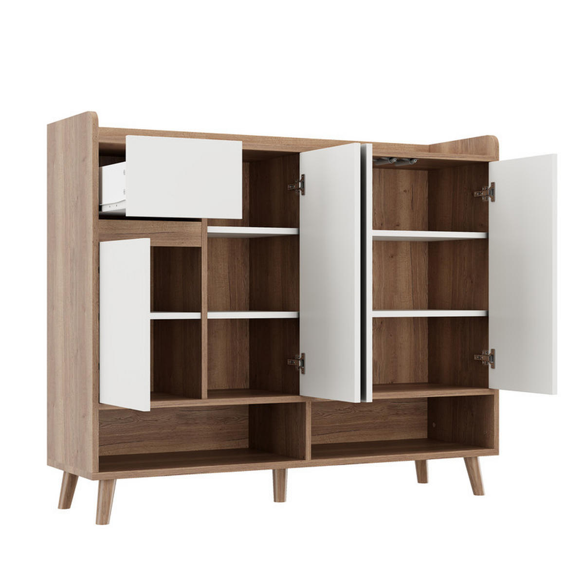 SCHUHSCHRANK WEISS mit 4 Türen und 1 Schublade verstellbares Regal 120x35x99 cm - Weiß, Holzwerkstoff (35/99/120cm) - Fuleadture