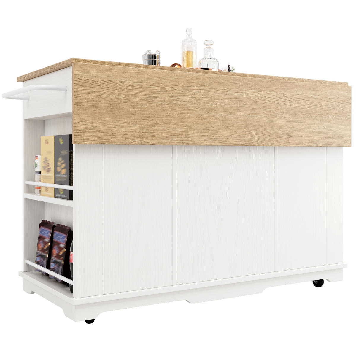 KÜCHENINSEL DE-41209 151,5/60-85/91,7 cm mit klappbarer Tischplatte Weiß - Weiß, Holzwerkstoff (151.5/91.7/60cm) - ComfortXL
