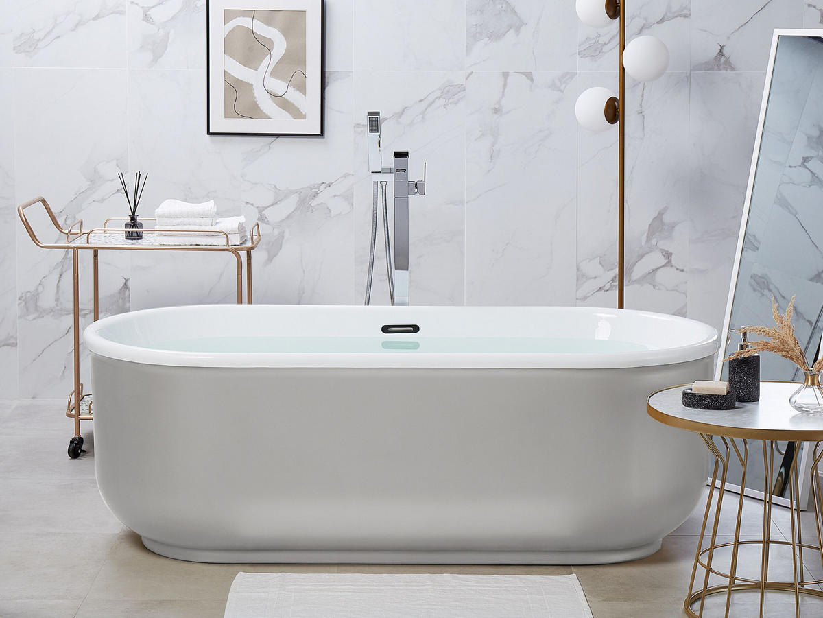 BADEWANNE FREISTEHEND 80x170x59 cm silber Pinel - Silberfarben, Kunststoff (80/59/170cm) - Beliani