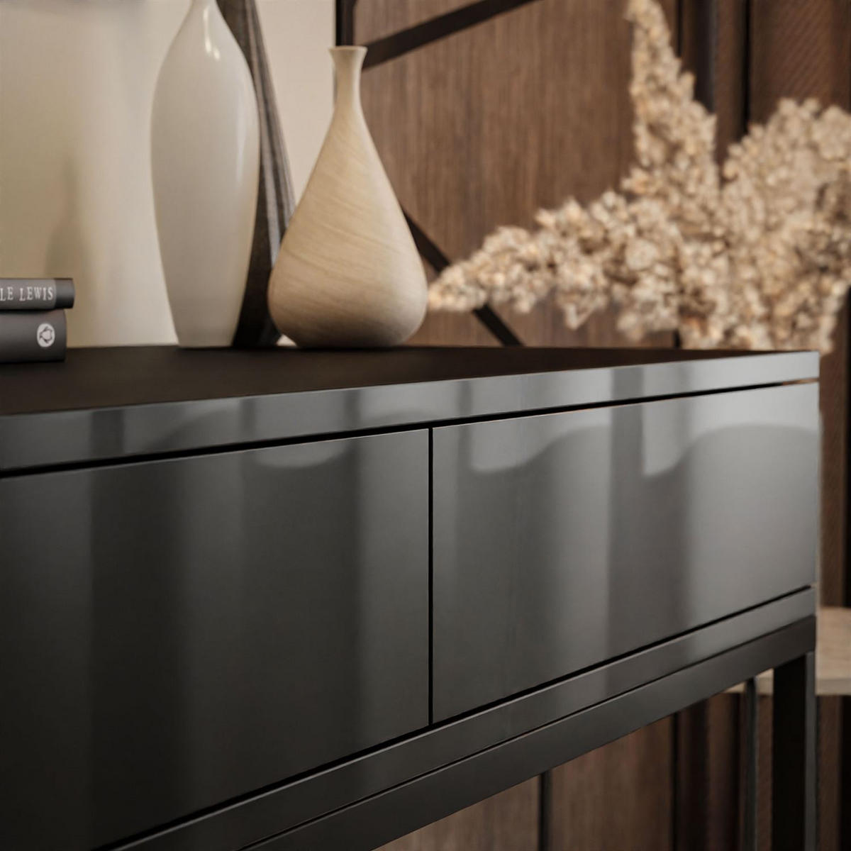 KONSOLE BLANCO LOFT II Schwarz Hochglanz PUSH OPEN - Schwarz Hochglanz/Schwarz, Holzwerkstoff (42/100/81cm) - Lookway