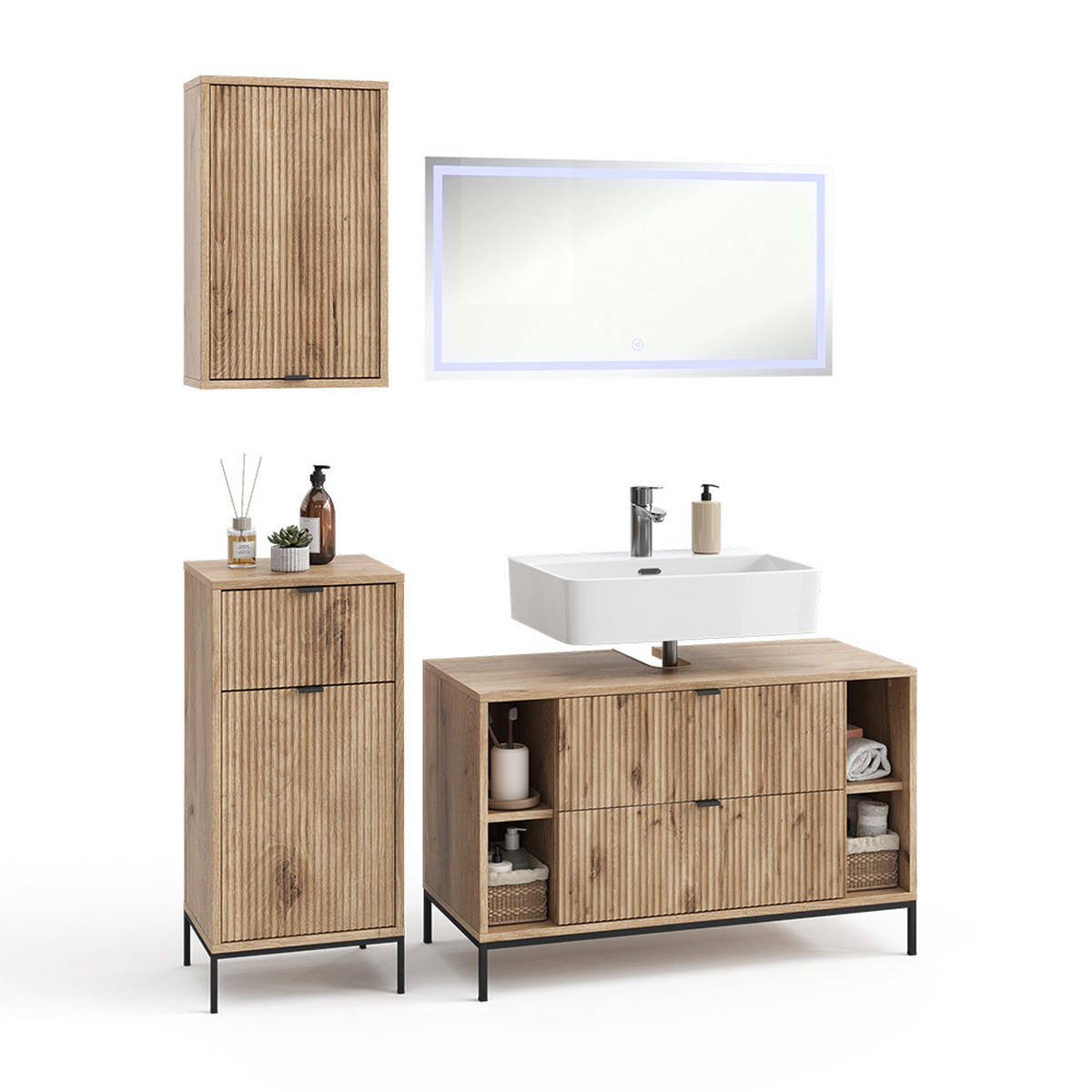 BADMÖBEL-SET Eliza Viking Oak 4 Teile - Eichefarben, Holzwerkstoff (100/63/45.1cm) - Vicco