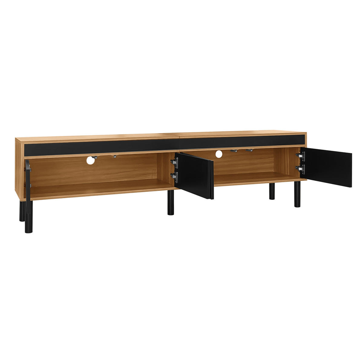 LOWBOARD 170/38/47,7 cm aus MDF und Spanplatte mit 4 grifflosen Türen Schwarz - Schwarz, Holzwerkstoff (170/47/38cm) - Modenvie