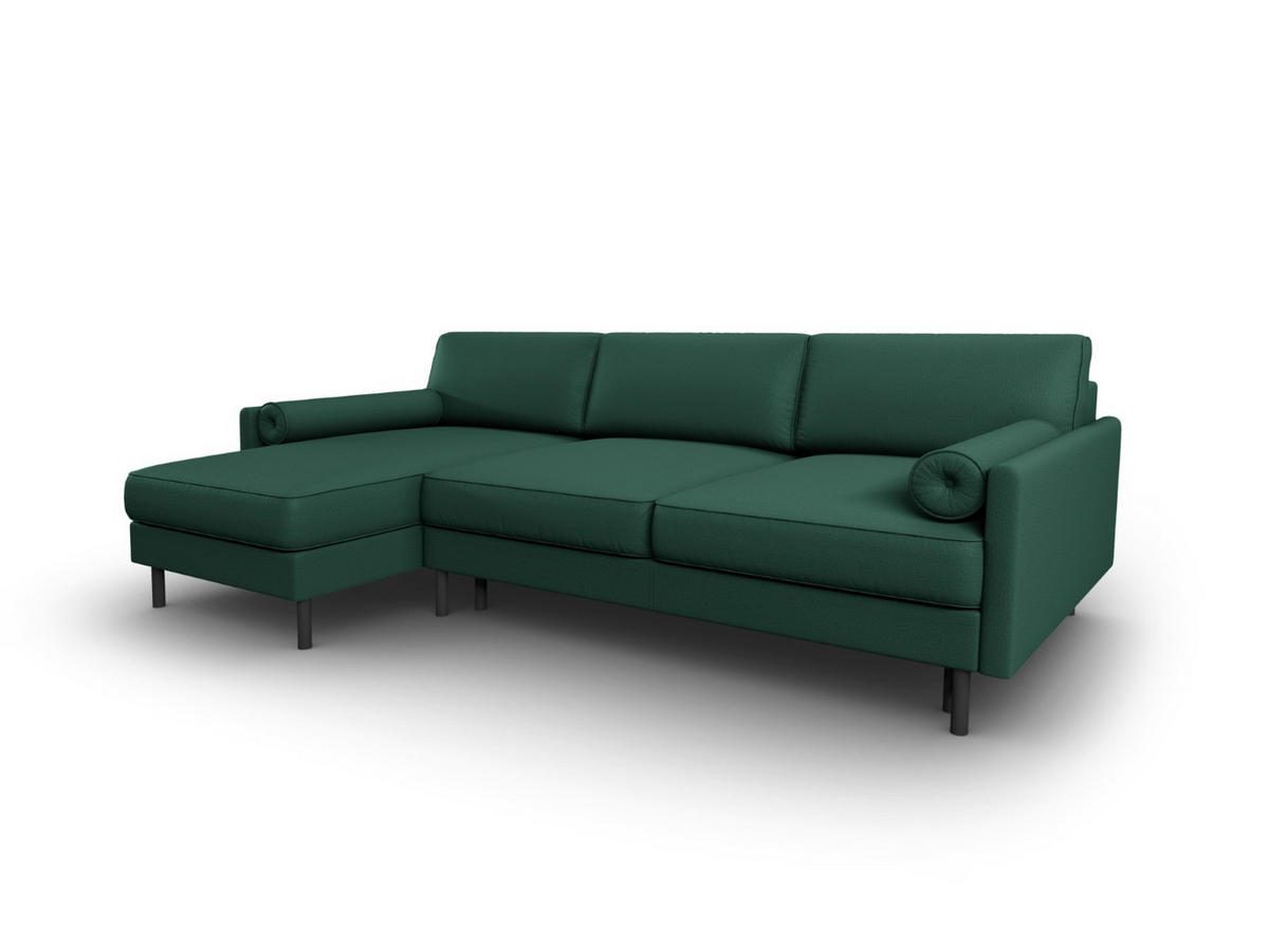AUSKLAPPBARES-ECKSOFA links mit Container Scott aus strukturiertem Stoff grün 5 Sitzplätze - Grün, Textil (142/212cm) - Micadoni