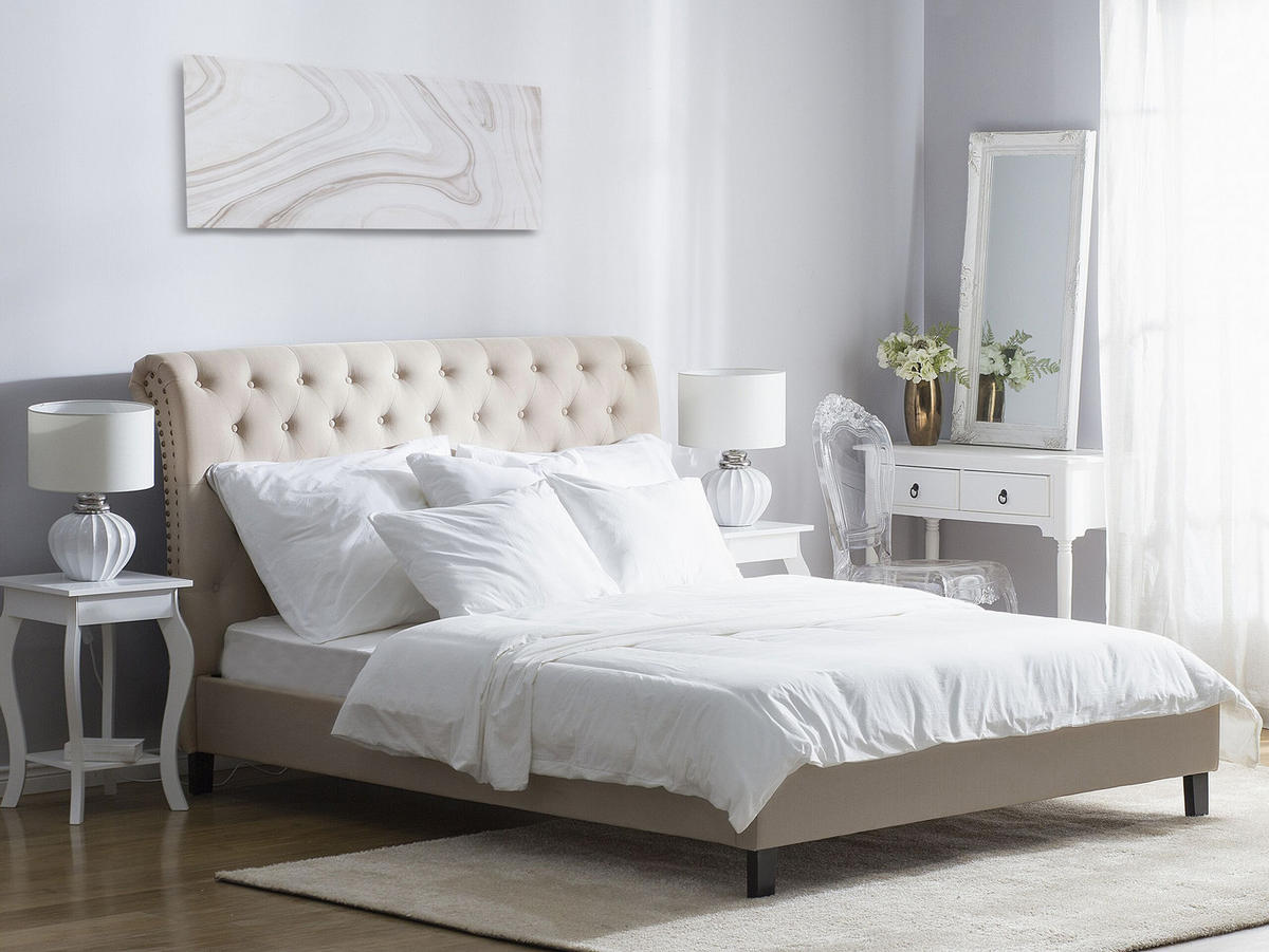POLSTERBETT mit Lattenrost 180x200 cm Beige Reims - Beige, Textil (180/200cm) - Beliani