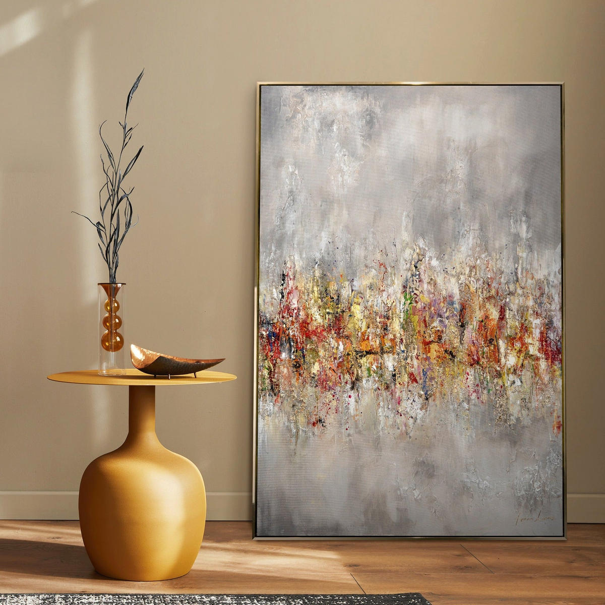 GEMÄLDE Heller Horizont Schattenfugenrahmen Gold 140x100 cm - Goldfarben, Holz (140/100cm) - YS-art gallery