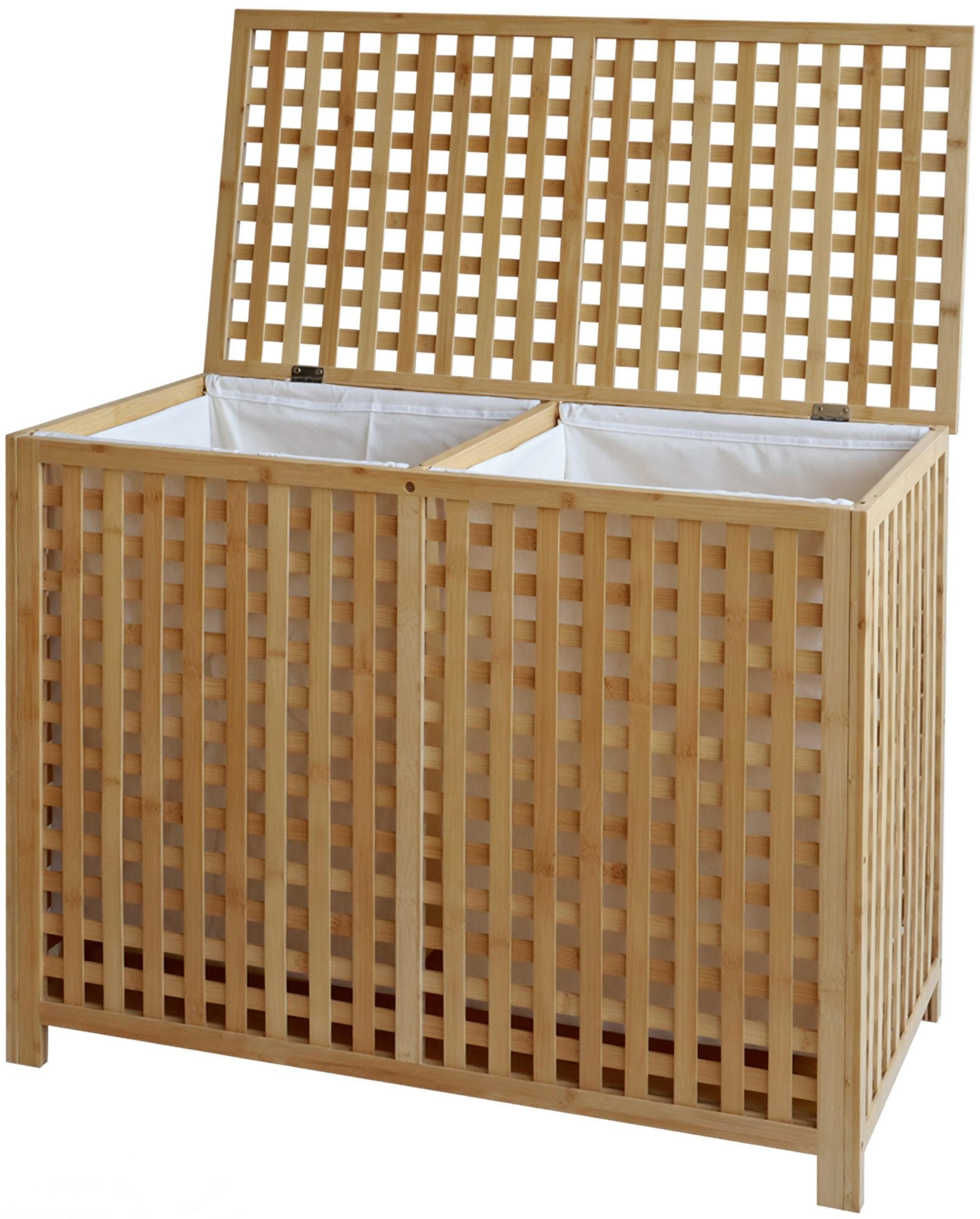 WÄSCHEBOX Hanau 2 Fächer je 95 Liter 88x46x68cm Holz Natura Wäschesammler - Naturfarben, Holz (88/68/46cm) - DELUKE