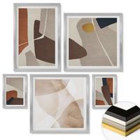 WANDBILDER 5er Set - 50x50 cm & 20x30 cm & 40x60 cm Silberner Rahmen - Abstrakte moderne Formen - Silberfarben, Kunststoff (40/60cm) - ArtPrintCave