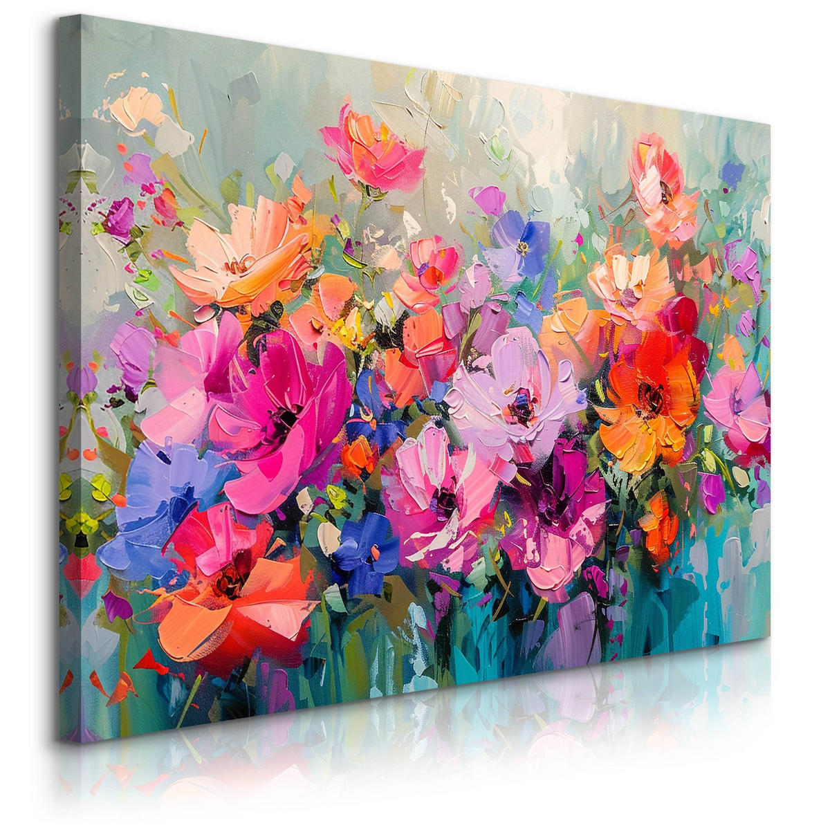 LEINWANDBILD Blumen Malarei Abstraktion 90x60 - Blau/Beige, Textil (90/60cm) - Muralo