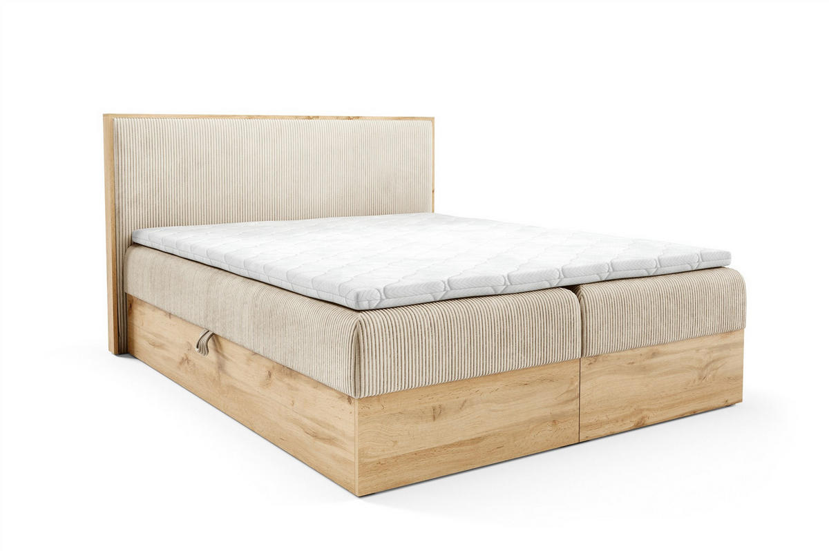 BOXBETT Roland In überlänge - Beige, Holzwerkstoff/Textil (160/220cm) - Fun Möbel