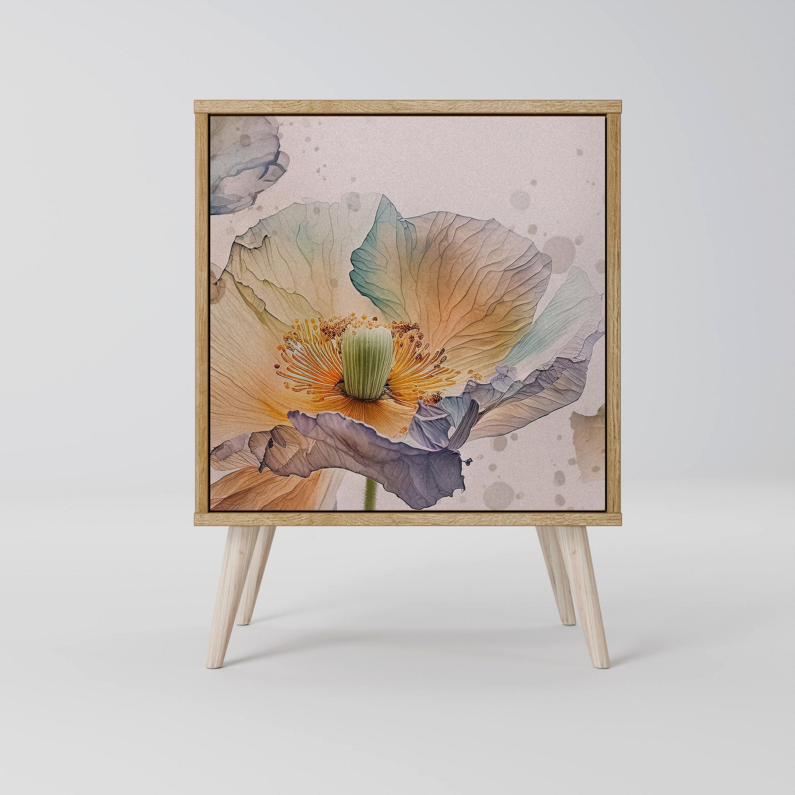 SIDEBOARD SOFTEN POPPY, Eichefarben, 57,5x42x77,5 cm, Schräge Buchenholzfüße - Eichefarben/Buchefarben, Holzwerkstoff/Buchenholz (57.5/77.5/42cm) - SpaceRebels