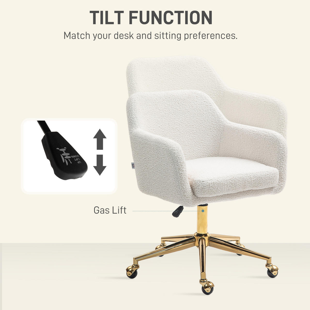 BÜROSTUHL, Höhenverstellbar Schreibtischstuhl, Relaxsessel, Drehstuhl, Cremeweiß - Beige, Textil (61/88/60cm) - HOMCOM