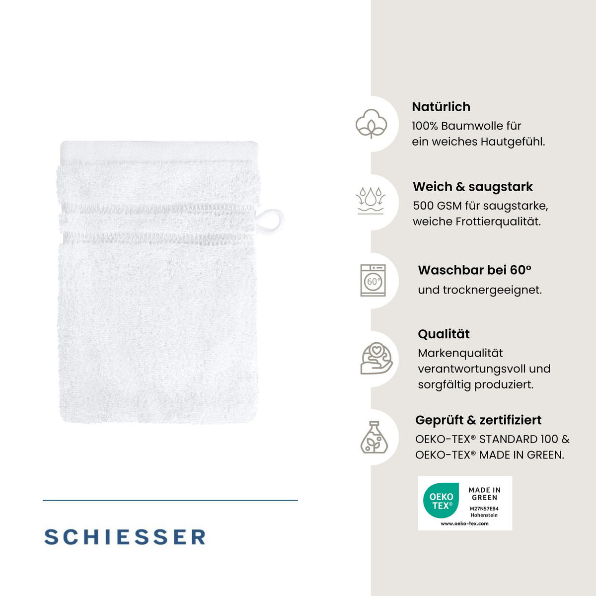 WASCHHANDSCHUHSET Milano - 5-teilig - 16x22 cm - Weiß - Weiß, Textil (16/22cm) - SCHIESSER