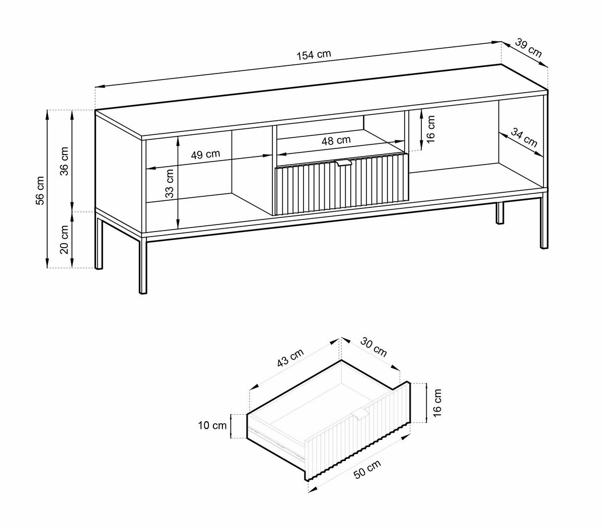 TV-SCHRANK Vellore Weiß 154 cm - Goldfarben/Schwarz, Holzwerkstoff/Metall (154/56/39cm) - Selsey