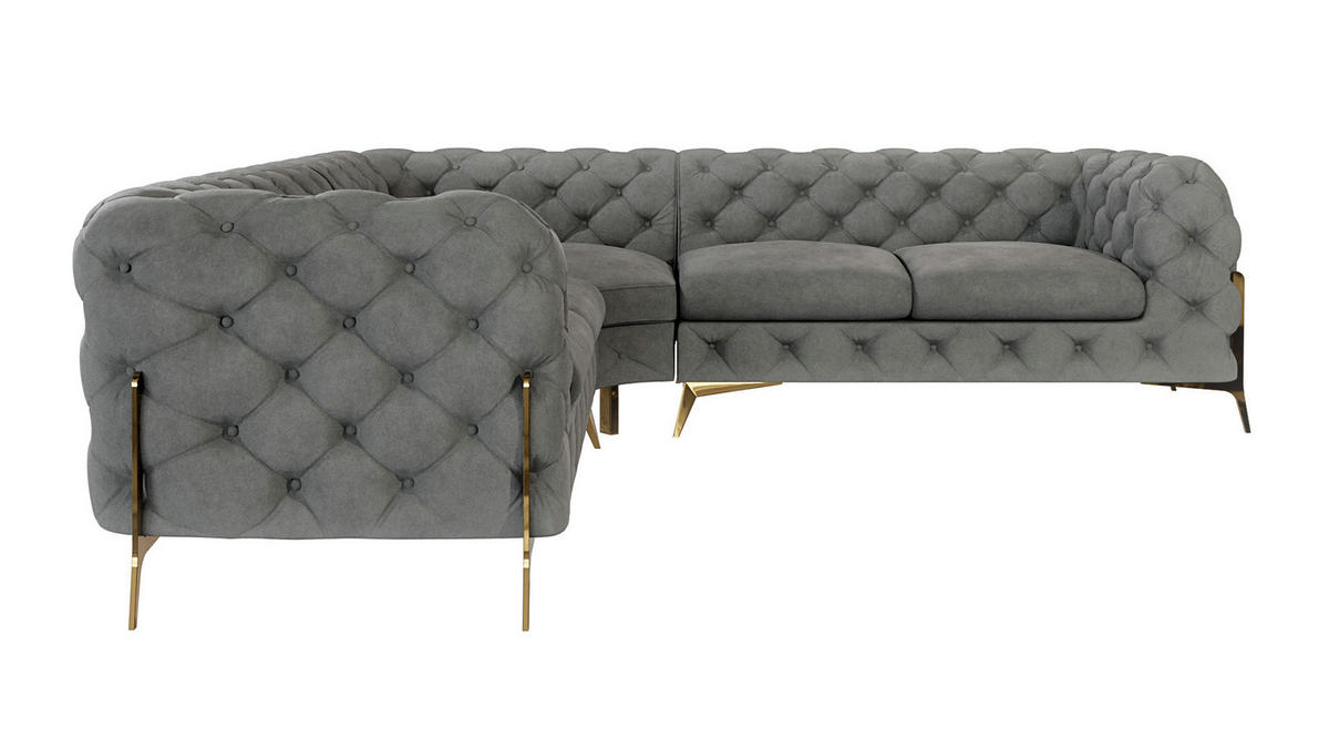 ECKSOFA Chesterfield Lexi Grau Samt - Goldfarben/Grau, Holz/Textil (264/264cm) - S-Style Möbel