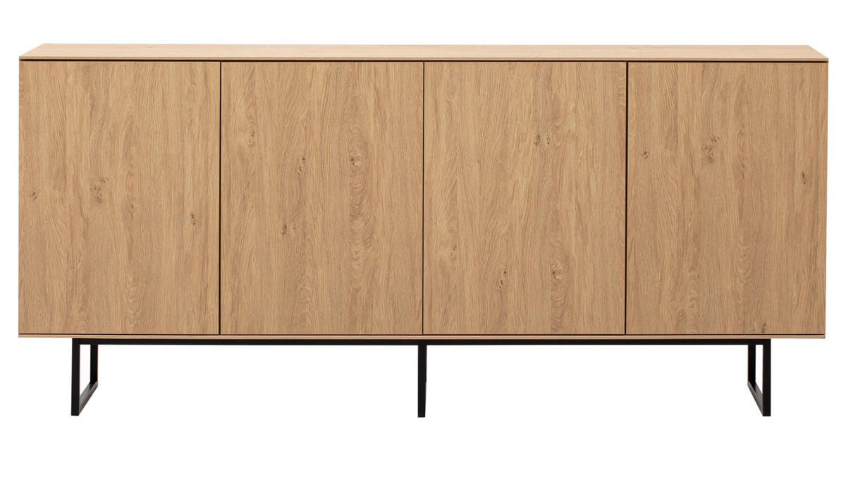 SIDEBOARD Stone Eiche, Kommode 200 x 90 cm, mit Push-to-Open - Eichefarben/Schwarz, Holzwerkstoff/Metall (200/90/40cm) - Furn.Design