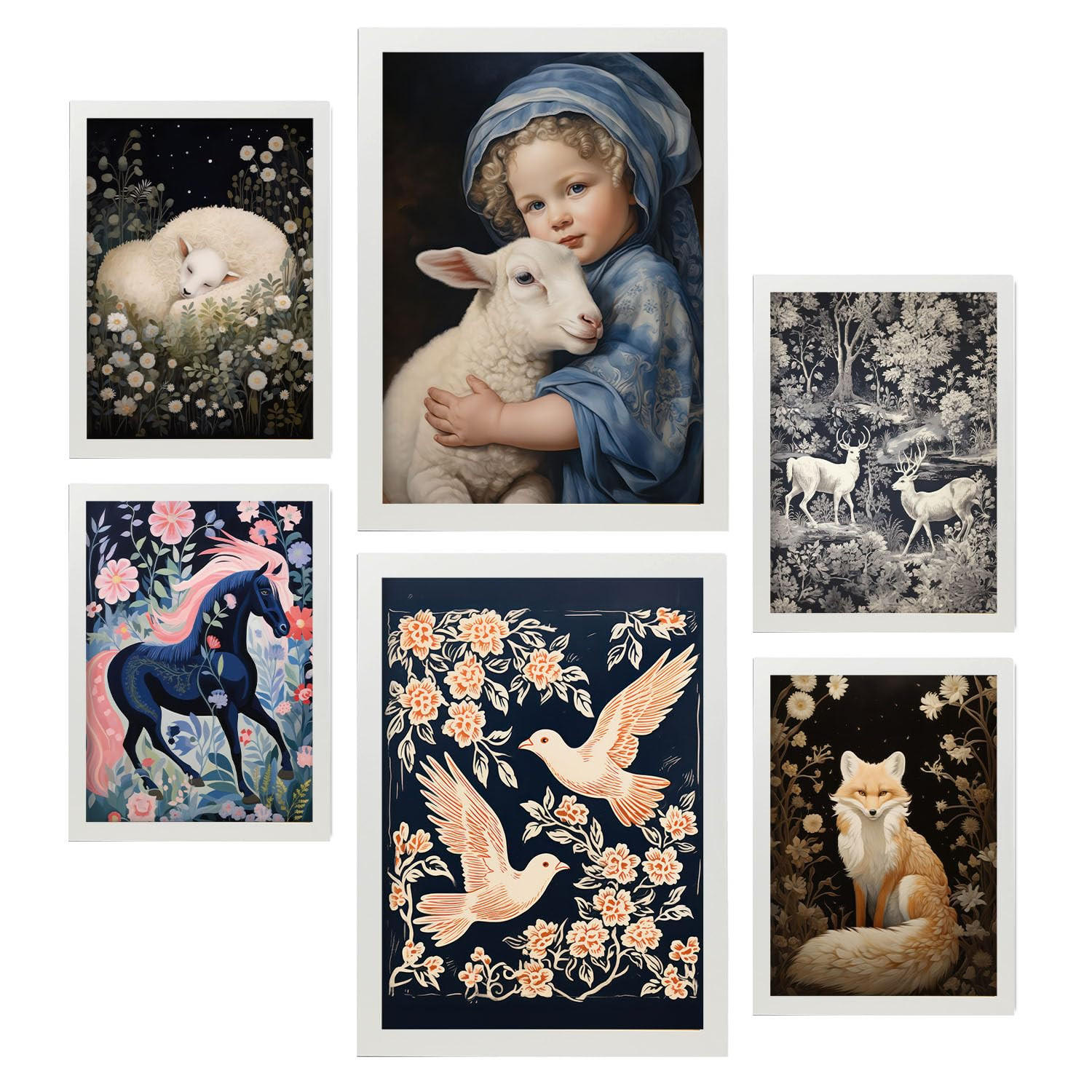 POSTER Set Mit 6 Nachtthema A3 & A4 Weißer Rahmen - Weiß, Papier (29/3cm) - Nacnic