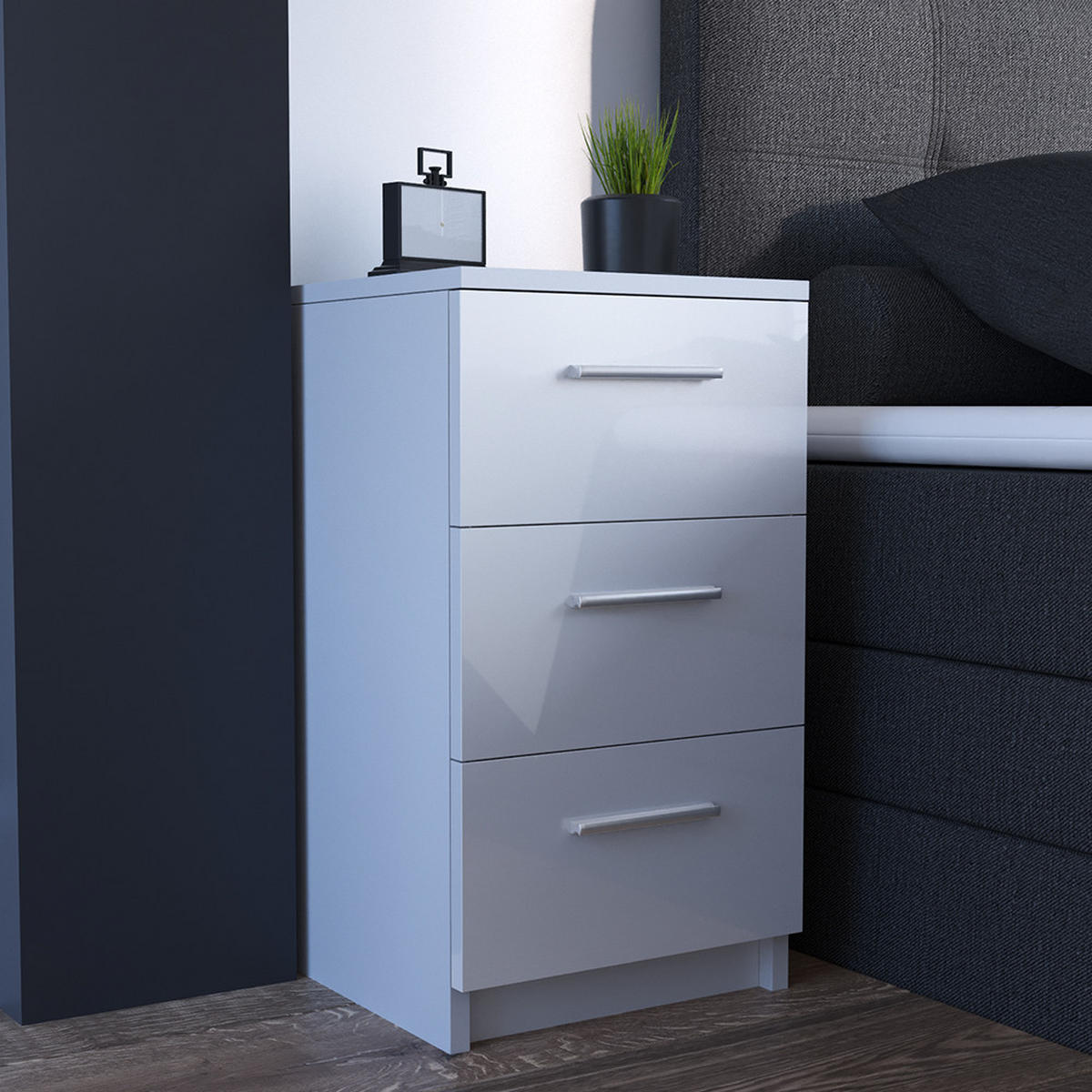 NACHTTISCH Weiß Hochglanz 38 x 66 cm 2er Set - Weiß Hochglanz, Holzwerkstoff (38/66/35cm) - Vicco