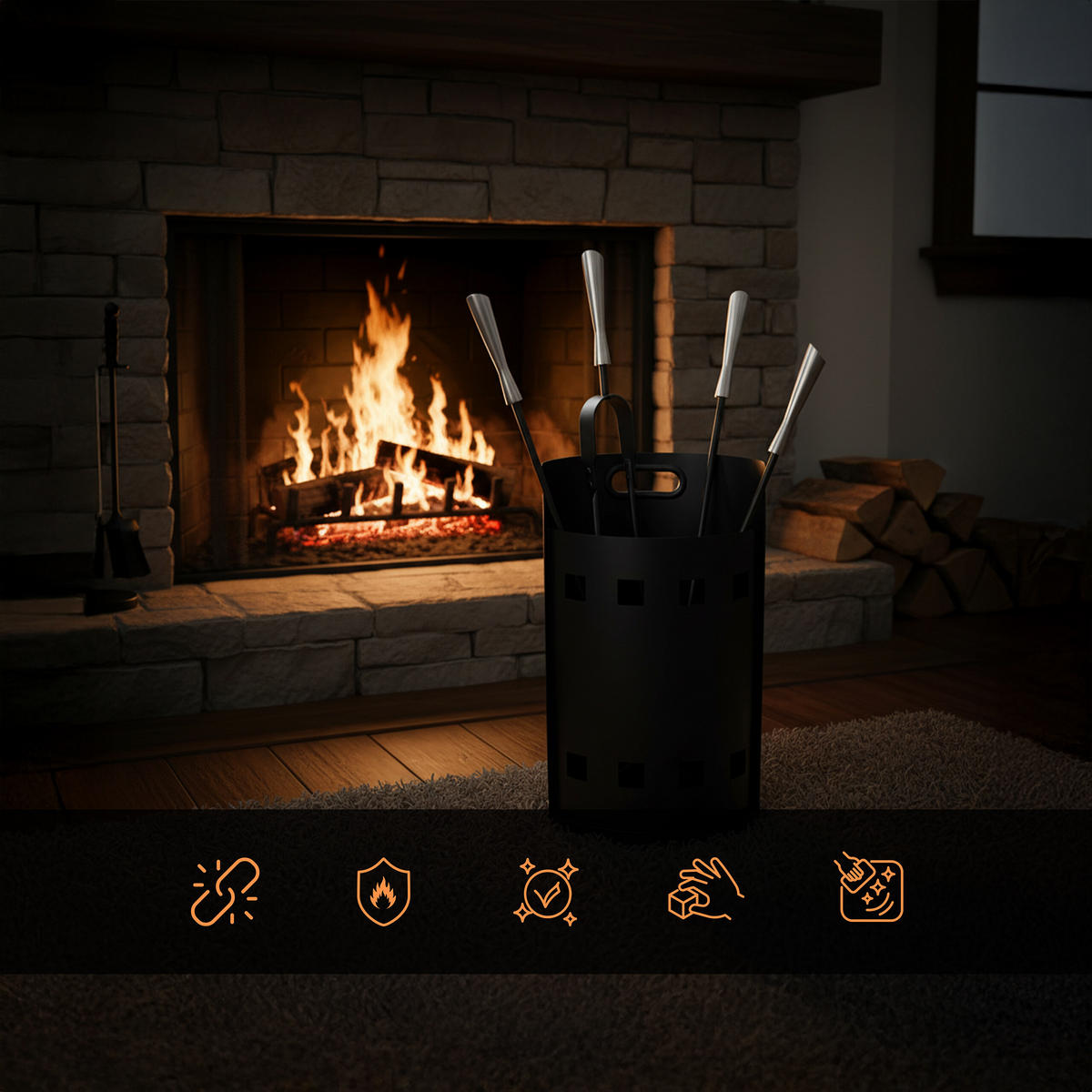 5-TLG.KAMINBESTECK-SET - Multicolor, Metall (25/63/15cm) - Relaxdays