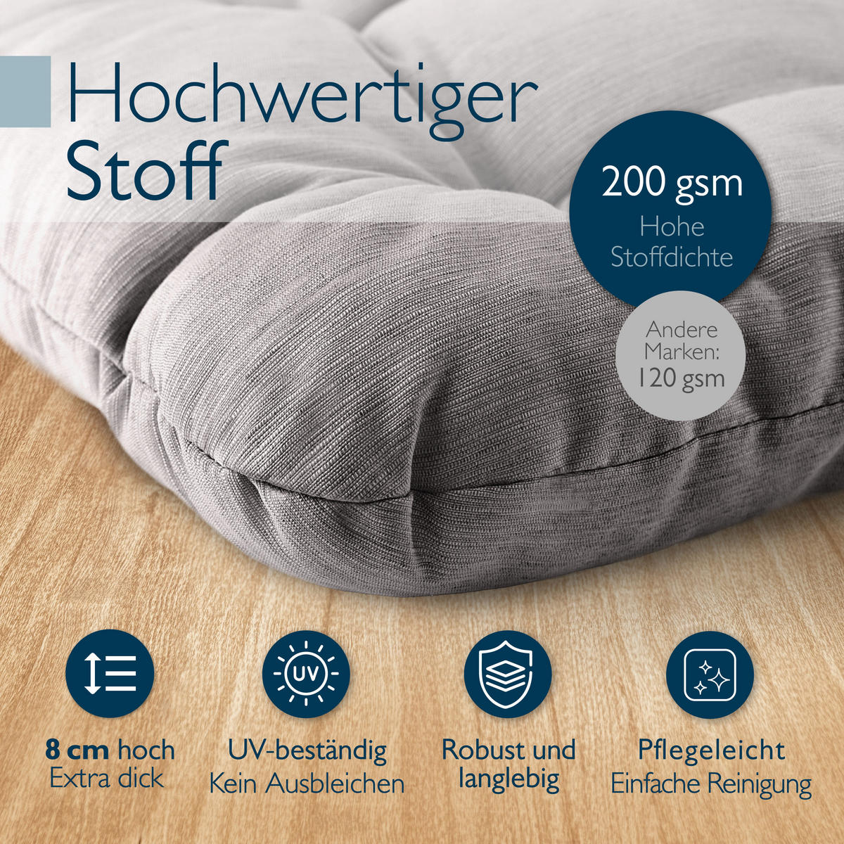 STUHLKISSEN HighLux SK 40/40/8cm Hellgrau (4tlg) - Hellgrau, Textil (40/40/32cm) - Beautissu 