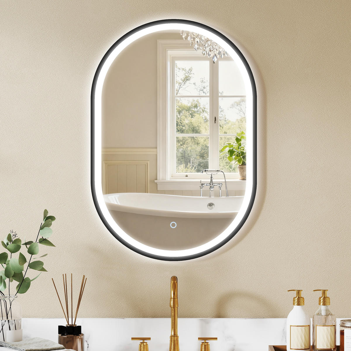 BADEZIMMERSPIEGEL DE-15194 mit 3 LED-Farben und dimmbarer Helligkeit - Schwarz, Metall (4/70/50cm) - ComfortXL