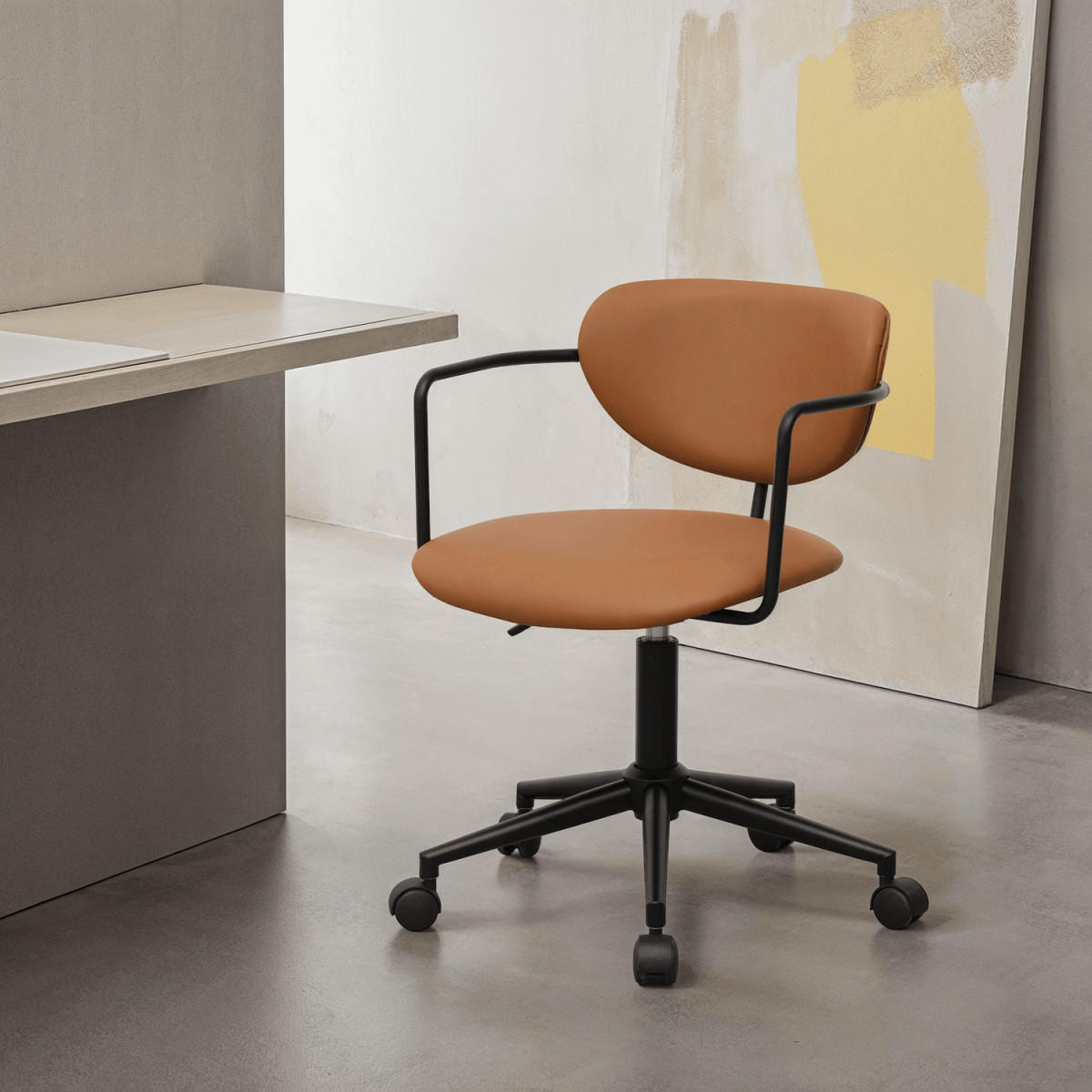 DREHSTUHL höhenverstellbar in Kunstleder Cognacbraun - Schwarz/Braun, Textil/Metall (54/71/57cm) - Furnhouse