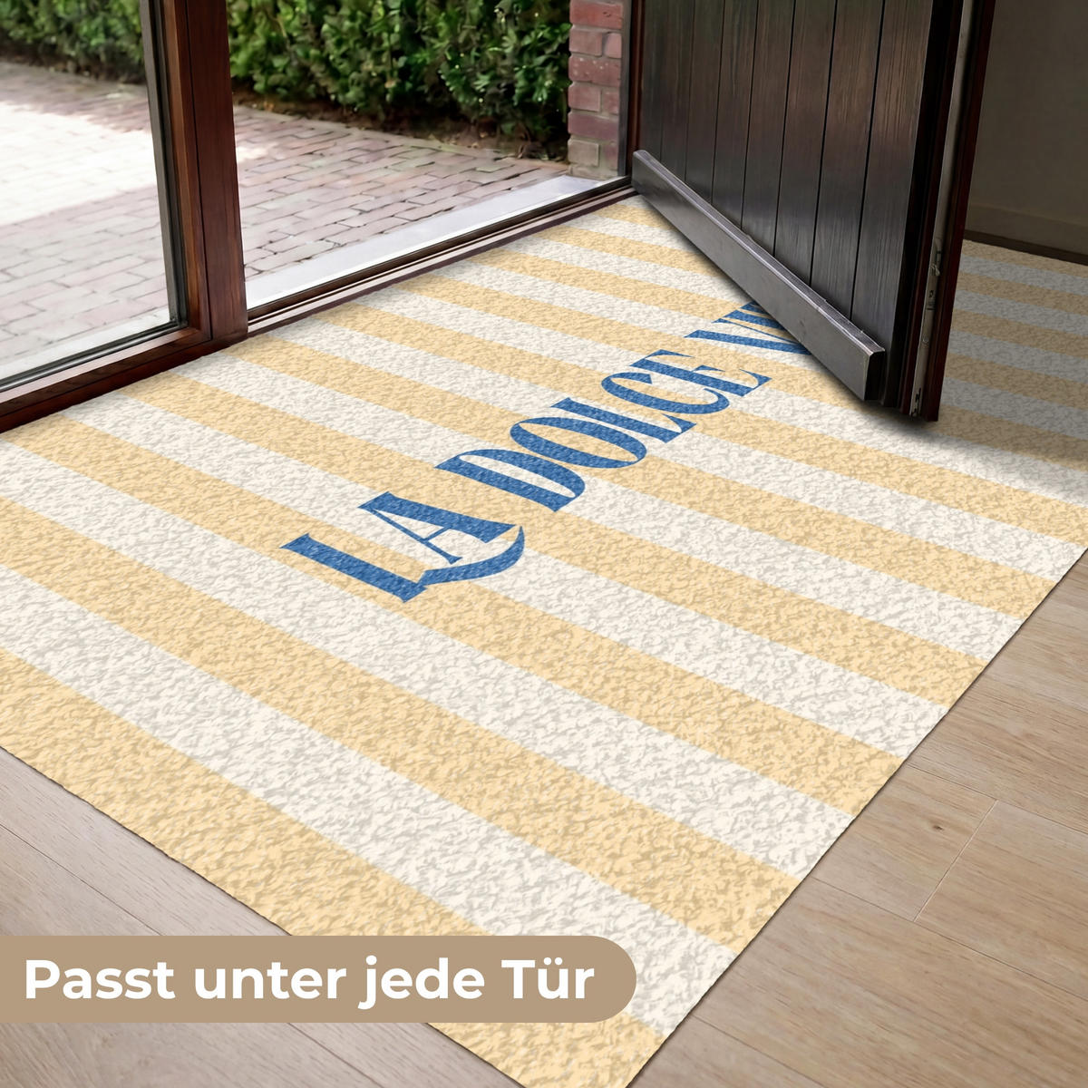 FUSSMATTE Blau – Gelb – Streifen – La Dolce Vita 150x90 cm - Hellgelb, Kunststoff (150/0.4cm) - MuchoWow