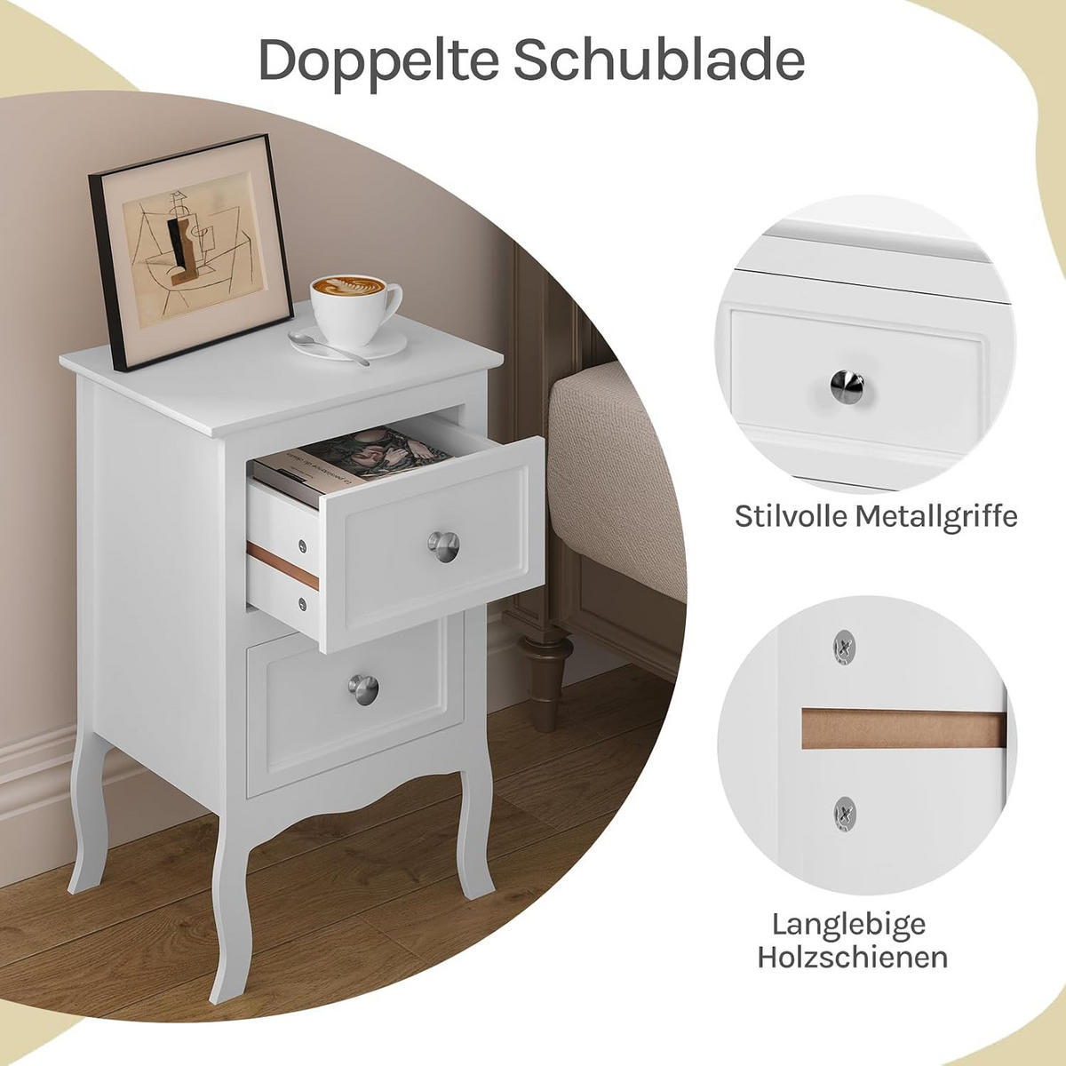 NACHTSCHRANK 2er Set 30/40/60 cm, aus MDF, Weiß - Weiß, Holzwerkstoff/Metall (40/60/30cm) - Woltu