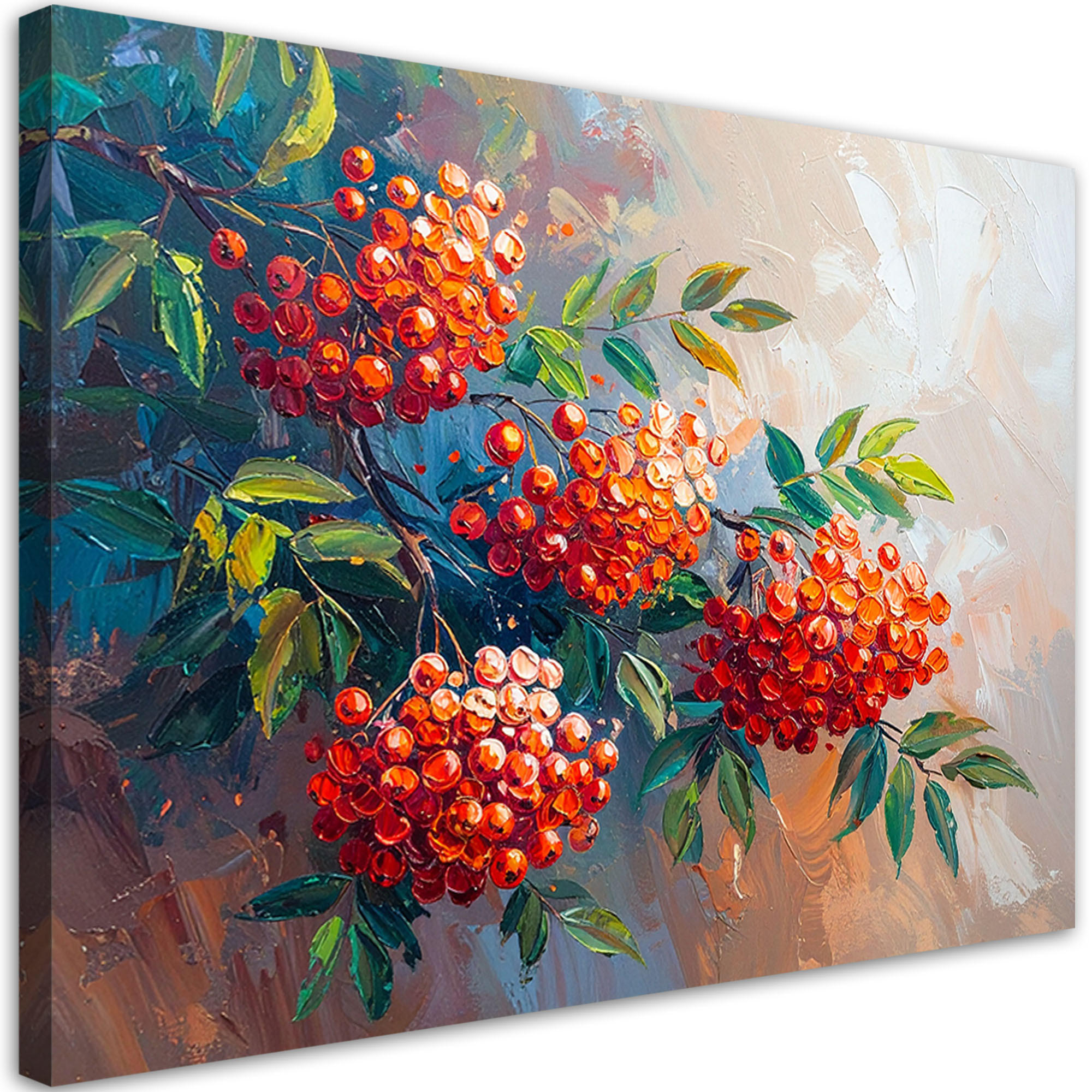 LEINWANDBILD Eberesche Pflanzen Natur wie gemalt 90x60cm - Rot, Textil (90/60cm) - Feeby