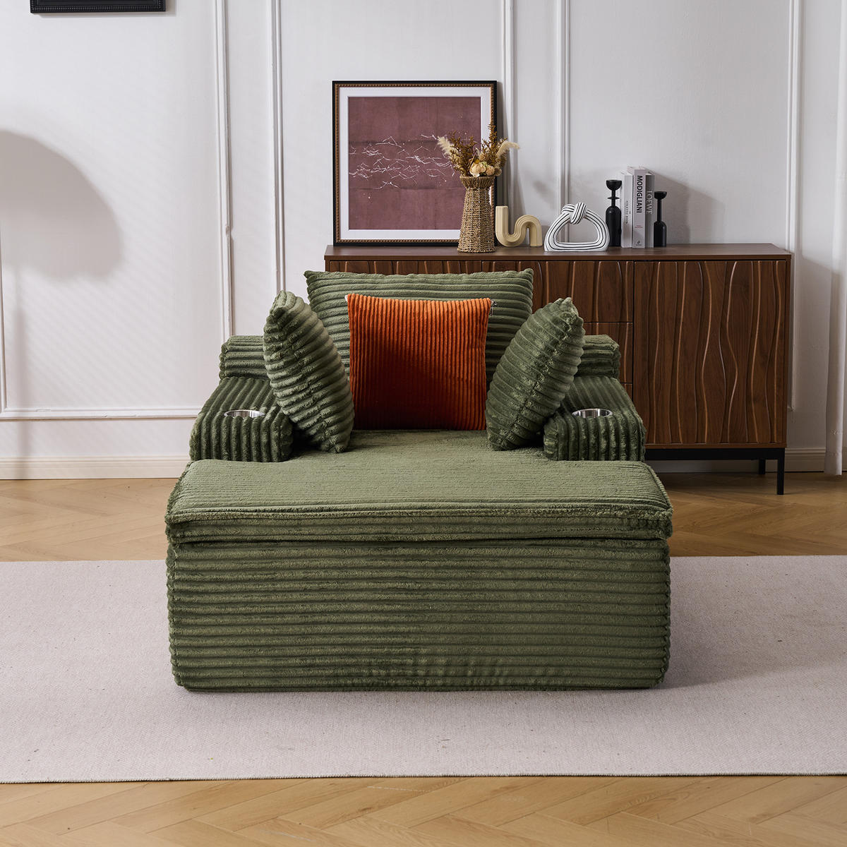 KLAPPSOFA mit 2-in-1-Funktionskissen, Cordstoff - Grün - Grün, Textil (113/63/164cm) - KOMHTOM