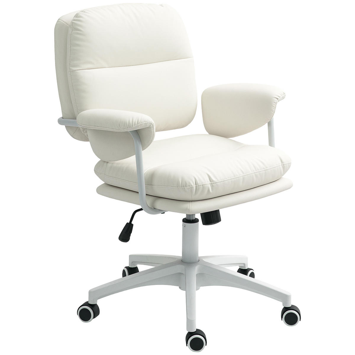 BÜROSTUHL DE-05026 Höhenverstellbar mit Kippfunktion & Kunstleder Weiß - Weiß, Metall (64/98/65cm) - ComfortXL