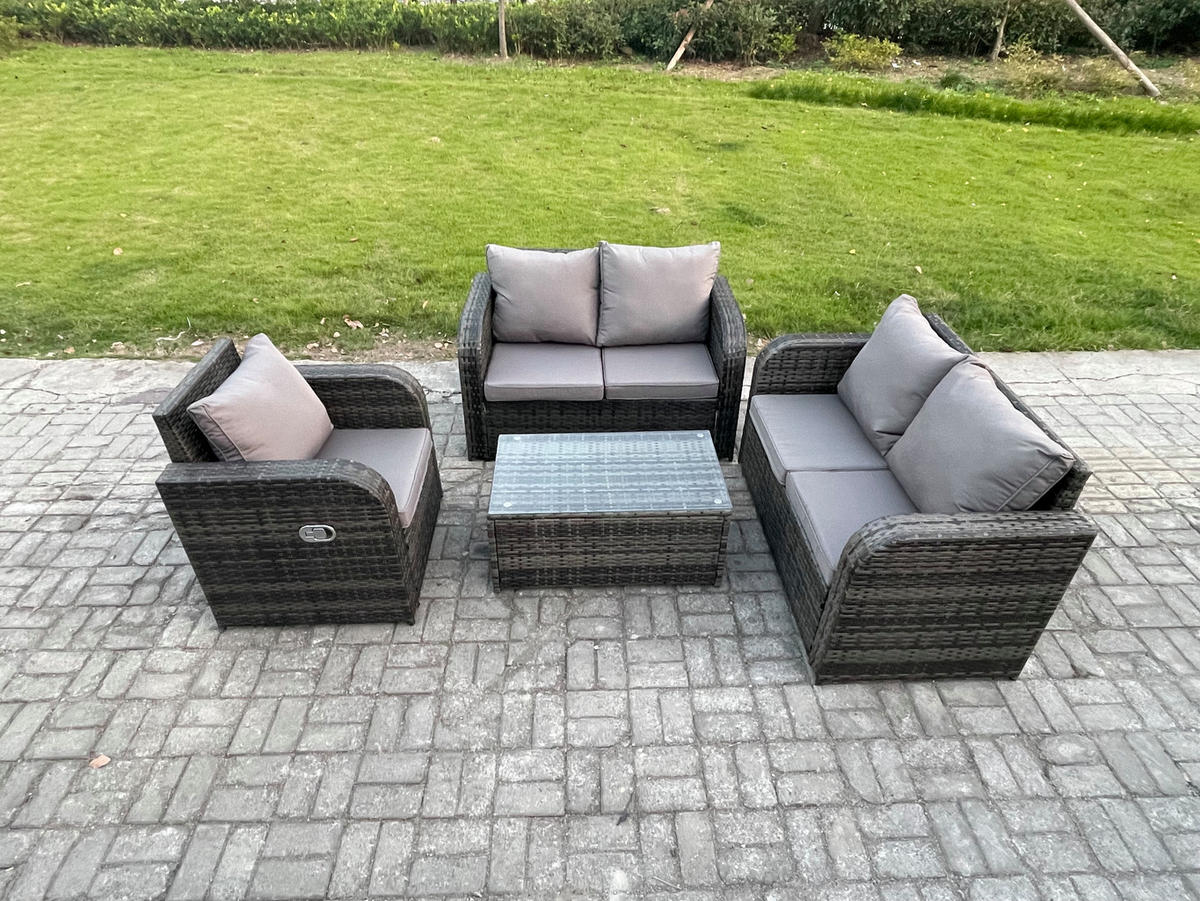 LOUNGESOFA-SET Polyrattan Dunkelgrau 5-Sitzer - Dunkelgrau, Metall - Fimous