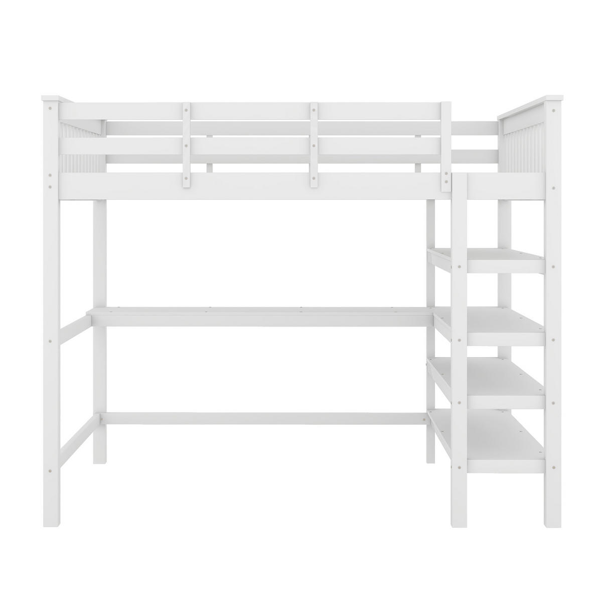 HOCHBETT 140/200 cm weiß mit Ablagefächern und Unterbettschreibtisch - Weiß, Holz (140/200cm) - OKWISH