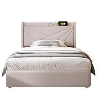 POLSTERBETT 90/200 cm Beige mit Stauraum und USB- und Type-C-Anschlüssen aus Baumwolle-Leinen - Beige, Textil (90/200cm) - OKWISH