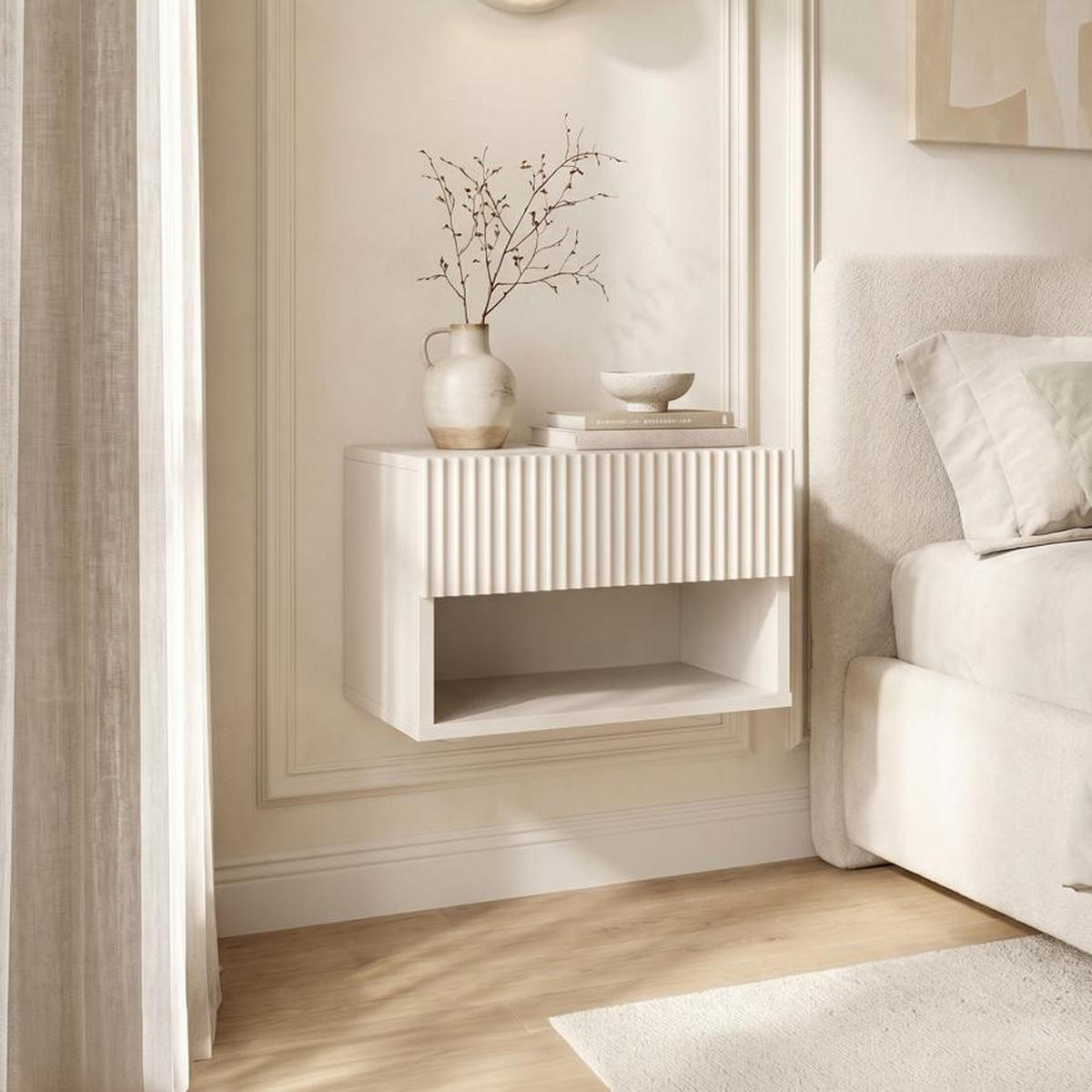 NACHTTISCHE 2er-Set schwebend beige mit Halterungen - LEYA - Beige, Holzwerkstoff (40/30/30cm) - Casanoov