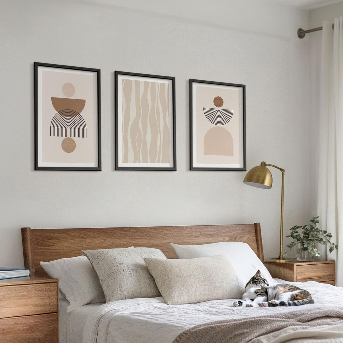 BILDER SET 3er Set - 40x60 cm Schwarzer Rahmen - Abstrakte Formen braun beige - Schwarz, Kunststoff (40/60cm) - TULUP