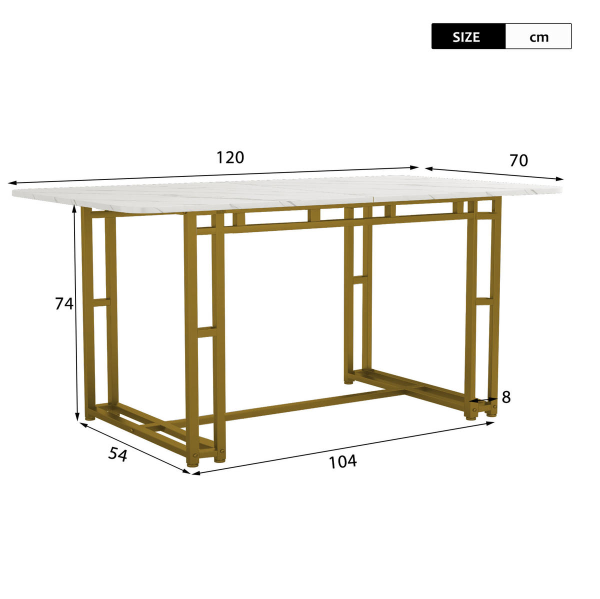 JEDÁLENSKÝ stôl, 120 cm z MDF, zlatý, moderný - biela, kompozitné drevo (120/70/74cm) - BEAOK